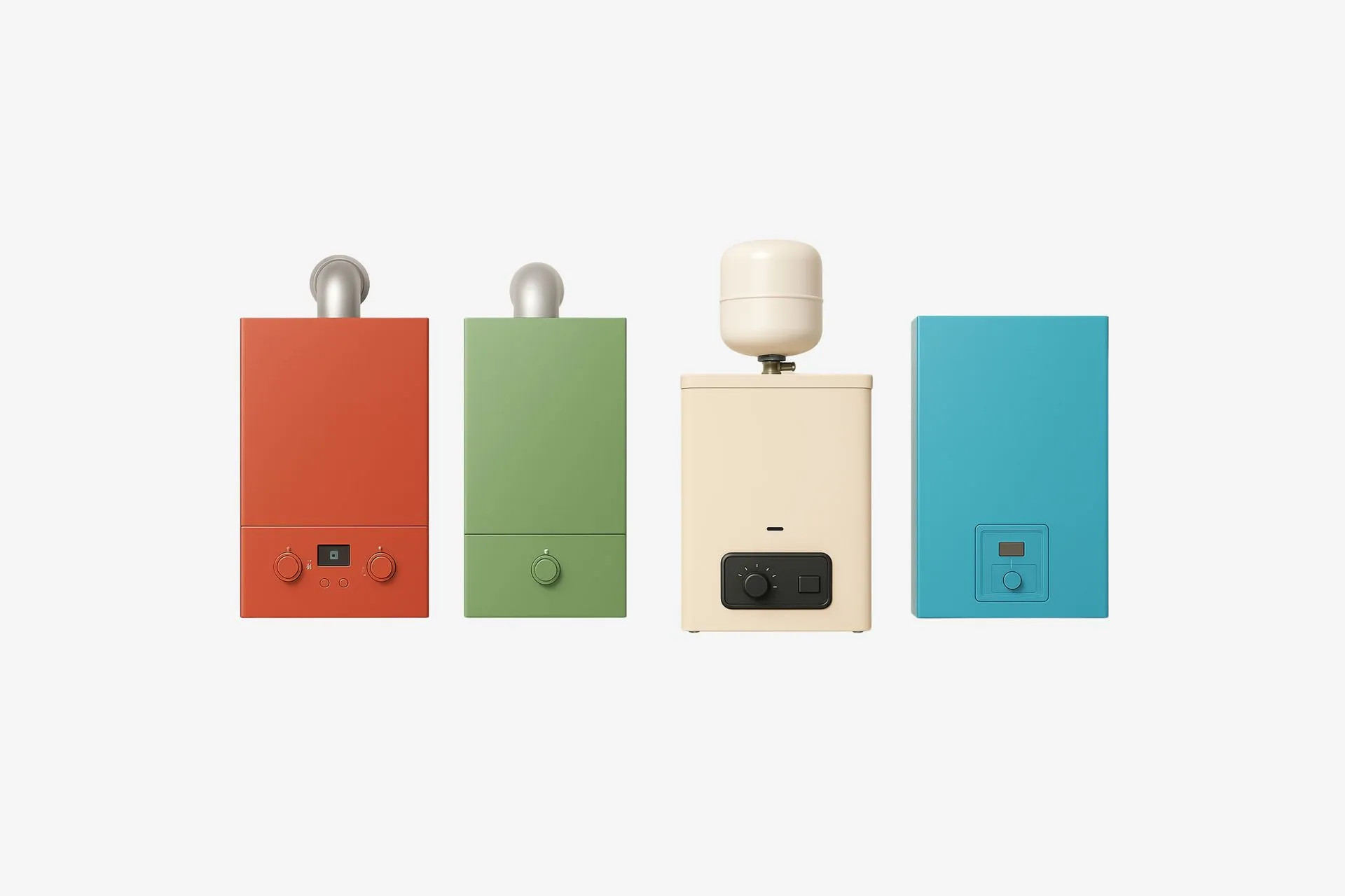 Combi, system, conventional and electric boilers lined up for comparison